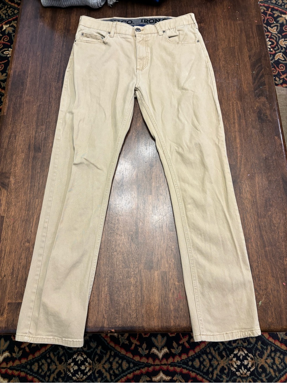 Iron Co. Men’s Khaki Tan Straight Leg Pants Size 34x32 Five Pocket